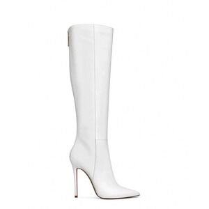 Femme LA White Leather Pointed Toe Knee High Boots Size 38